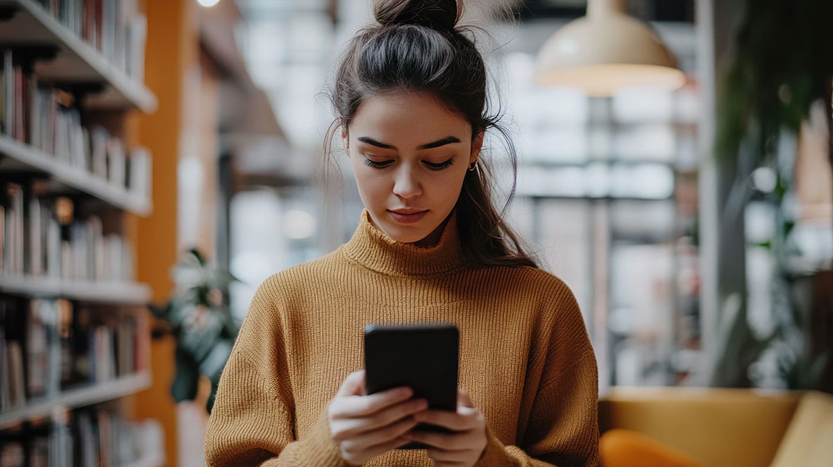 A woman holding a mobile phone