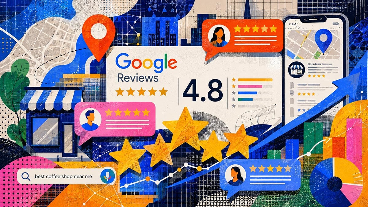 Google Reviews and five-star ratings illustrating customer feedback and local SEO growth