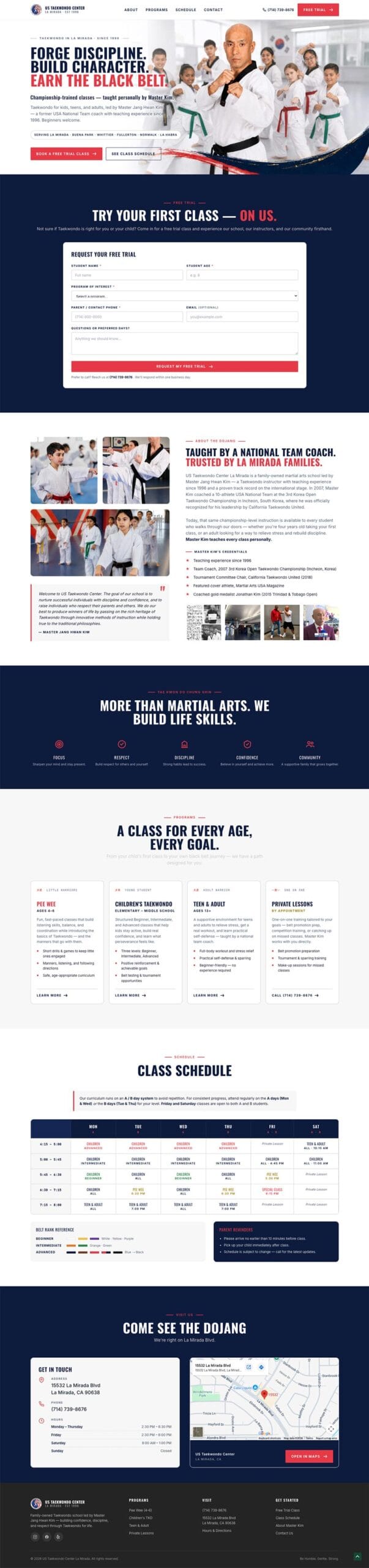 Screenshot of US Taekwondo La Mirada Website - taekwondolamirada.com